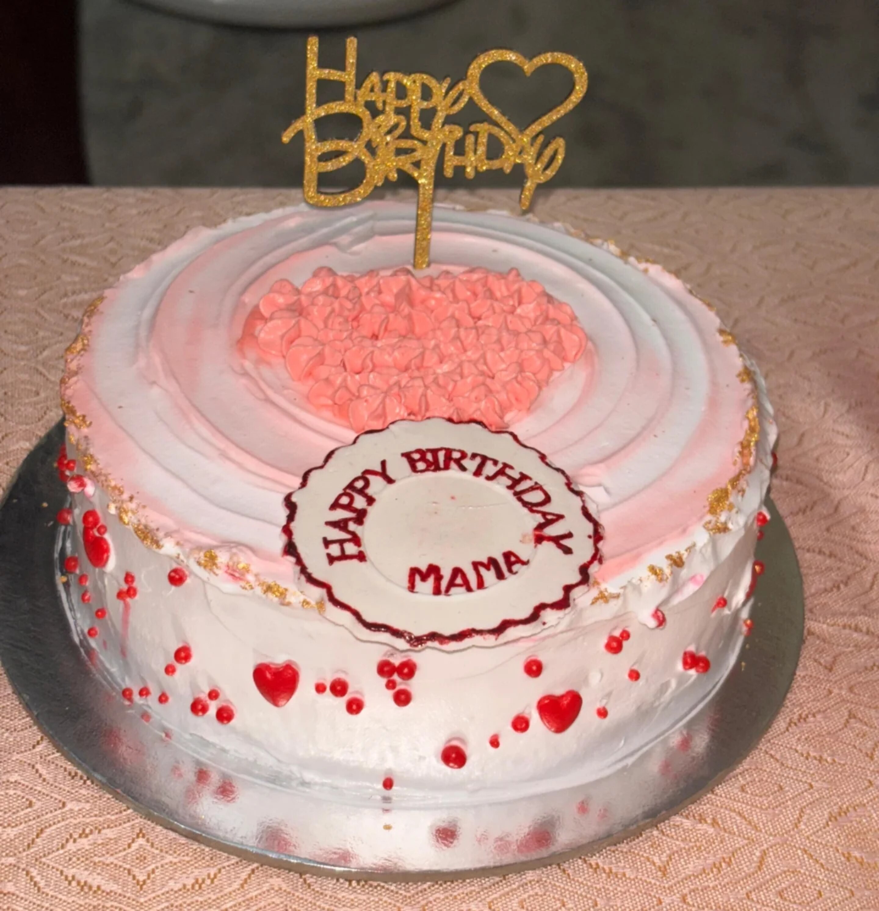 Pink heart birthday cake for Maa