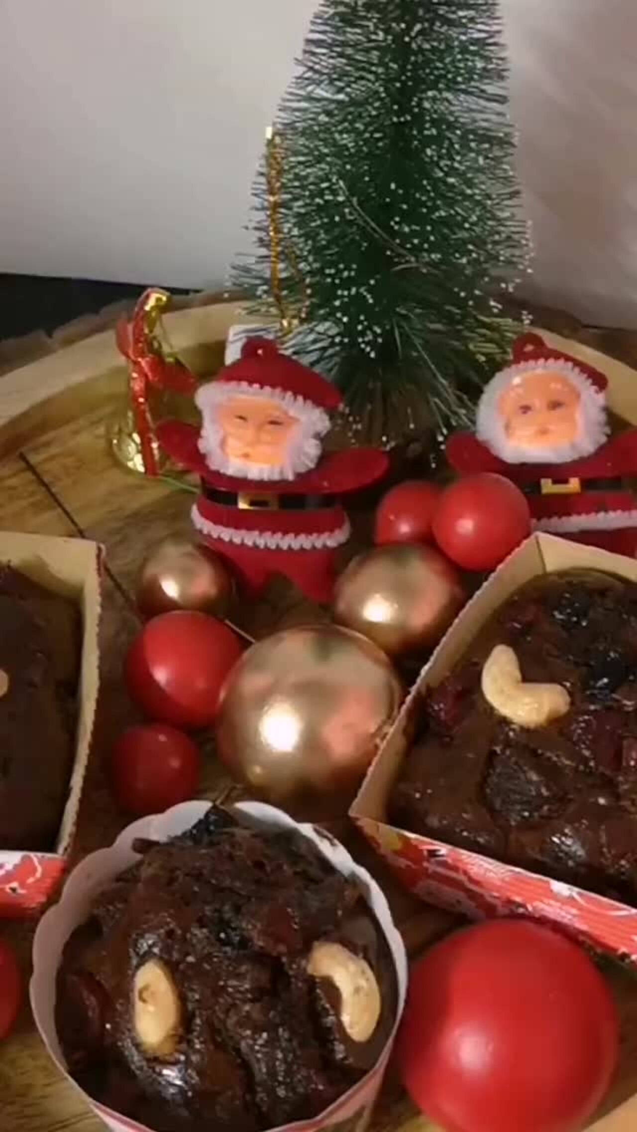 Christmas plum cake scene with festive decor